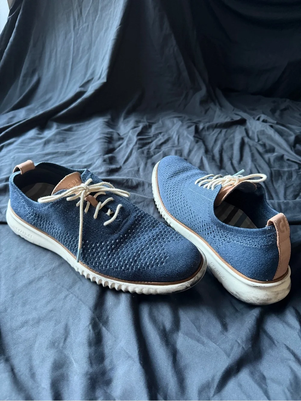 Cole Haan Men's Knit Derby Shoes in Navy with Tan Accents